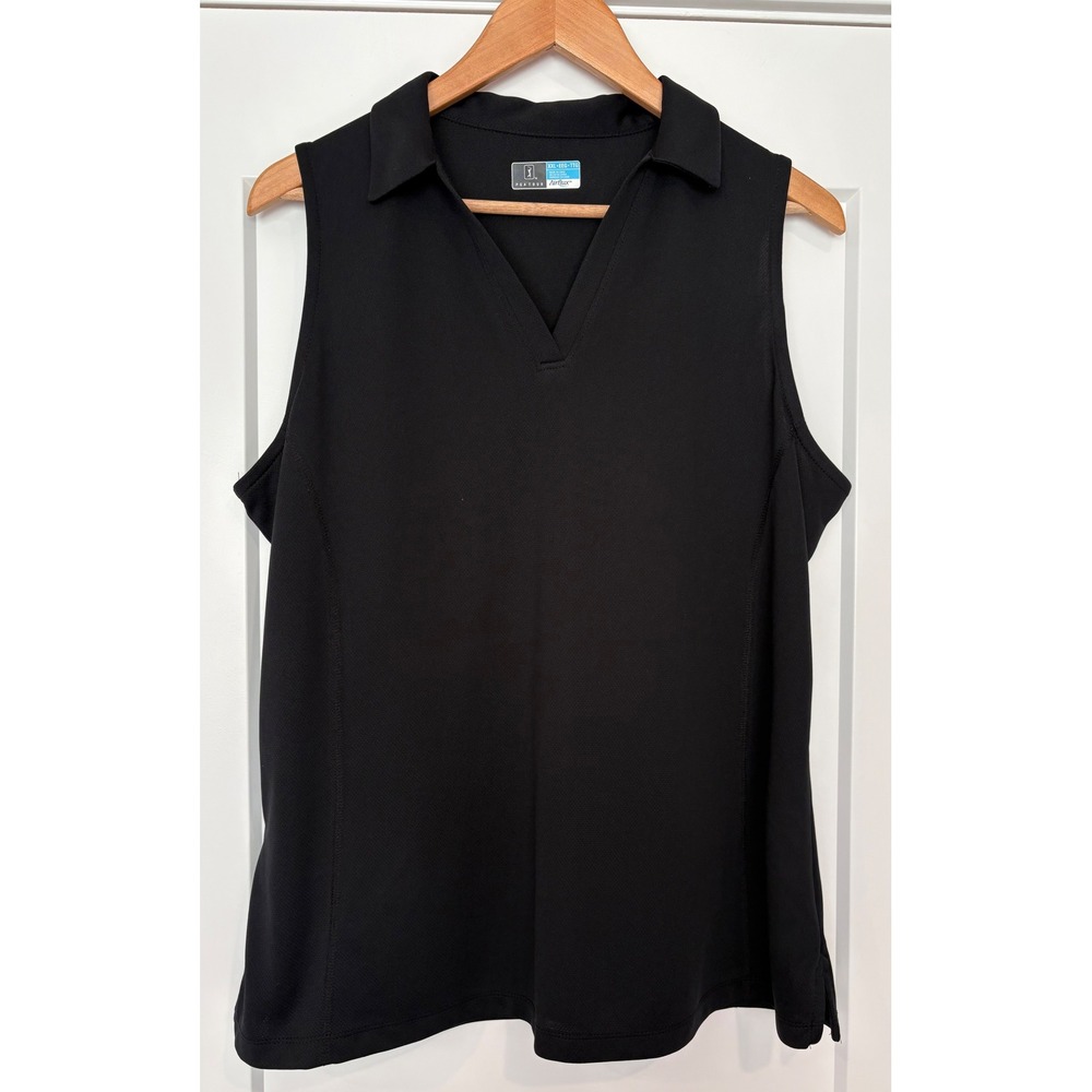 PGA Tour Airflux Tennis Golfcore Pickleball XXL Country Club Black V-Neck Top